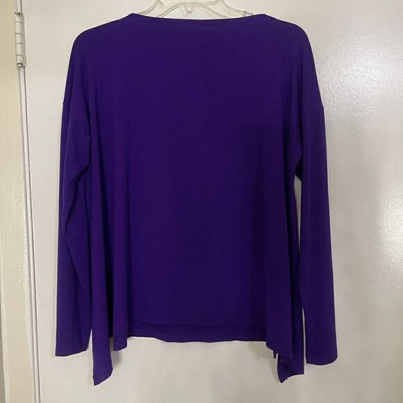 EILEEN FISHER purple pullover split hem knit long sleeve top size Small - Picture 5 of 5